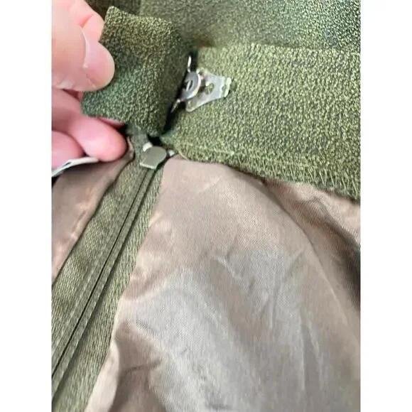 Ferre Gianni Skirt Womens 22 Olive Green Solid  Zip Back Slit Lined Career - Picture 13 of 13